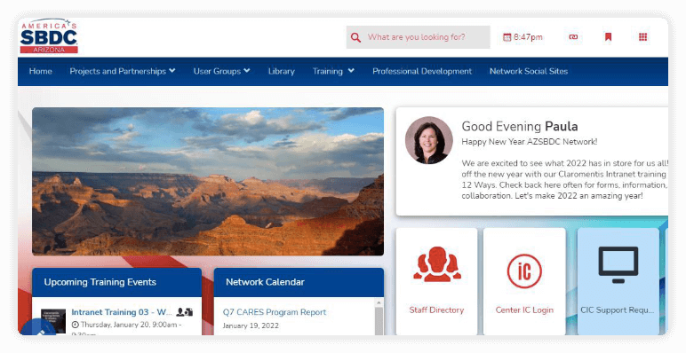 Arizona sbdc claromentis intranet homepage