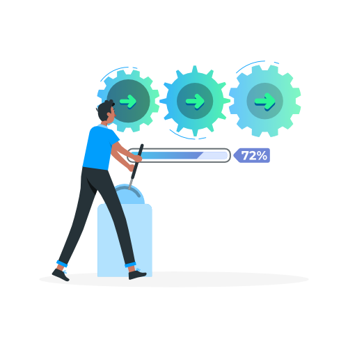 illustration of someone pulling a lever and a progress bar filling up