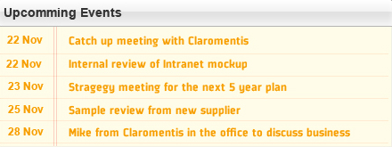 Screenshot of upcoming events in an intranet page